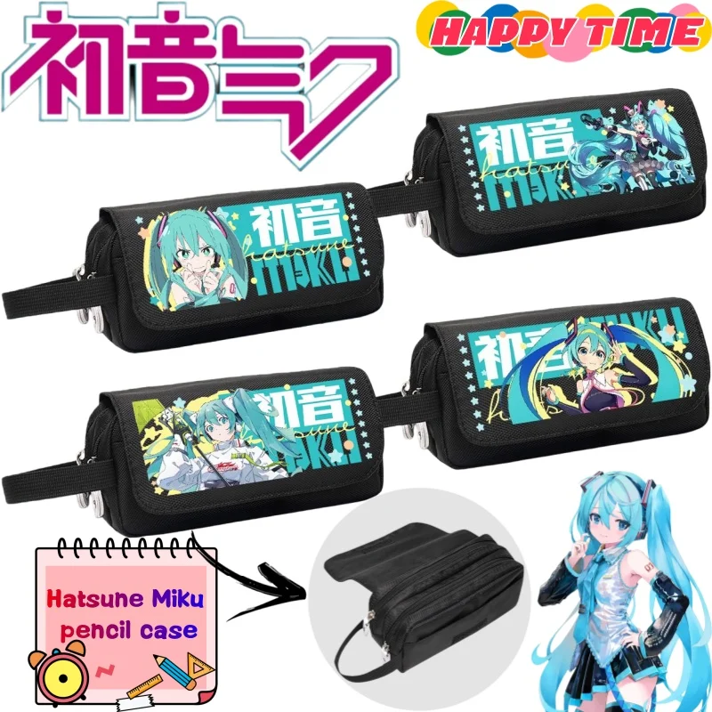 กล่องเครื่องเขียนฮัตสึเนะ มิคุแบบใหม่ พิมพ์ลายการ์ตูนคุณภาพสูง ความจุขนาดใหญ่ พกพาสะดวกสำหรับนักเรียน กล่องดินสอผ้าแคนวาสกันเปื้อน