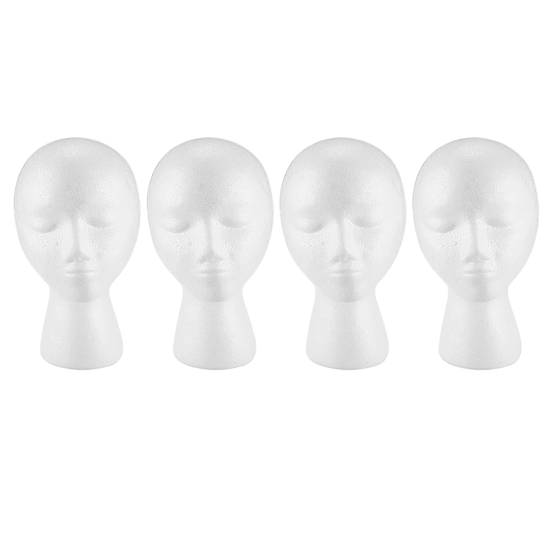 

4X Styrofoam Foam Mannequin Wig Head Display Hat Cap Wig Holder White Foam Head