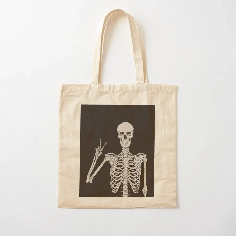 

Skeleton Giving The Peace Sign Dark Gothic Halloween Art Mystical Magical Art Illustration Skull Bones Tote Bag