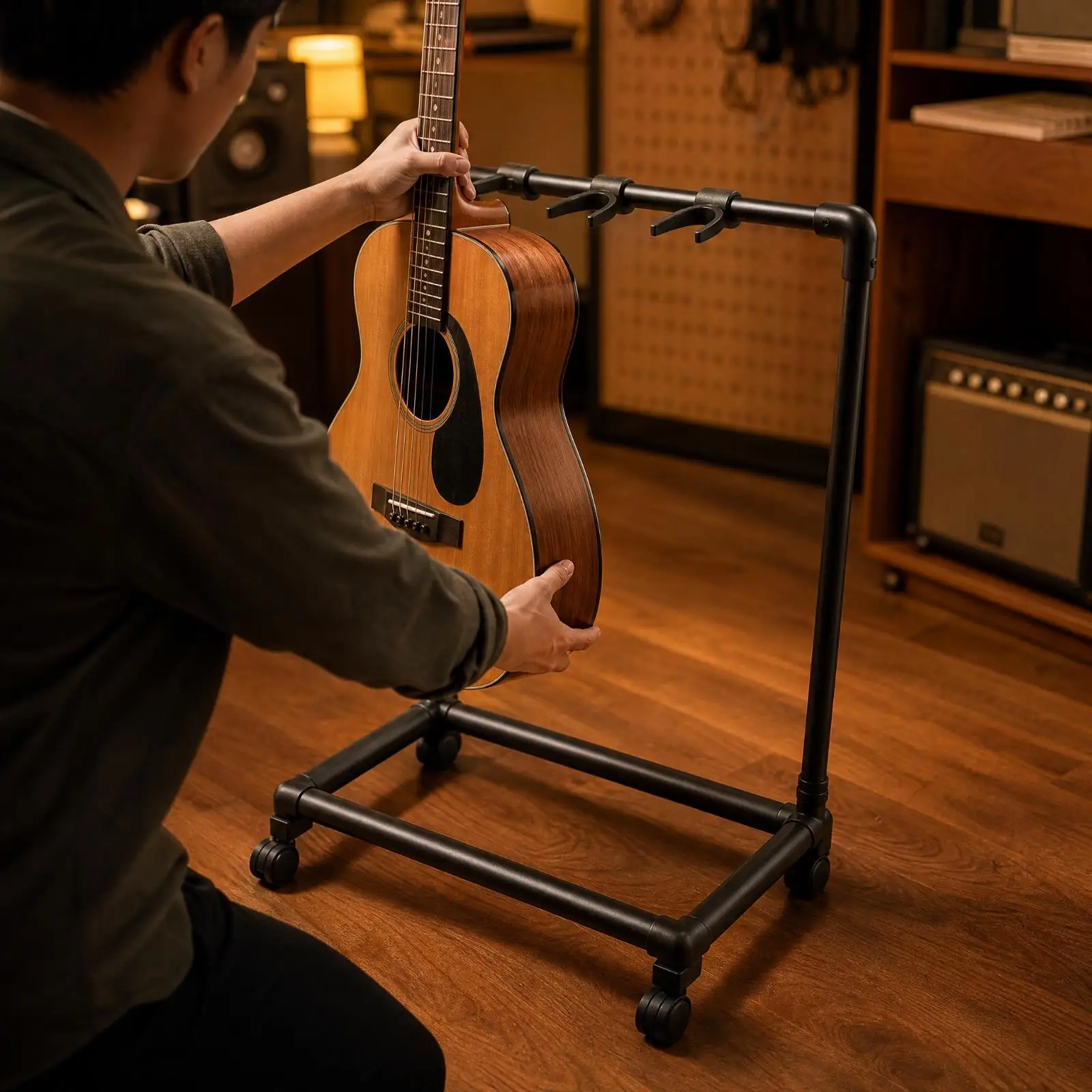 Floor-Standing Guitar and Bass Rack Sturdy Multi-Guitar Floor Rack Stable for Studio Owners, Music Teachers, Rehearsal Studios,