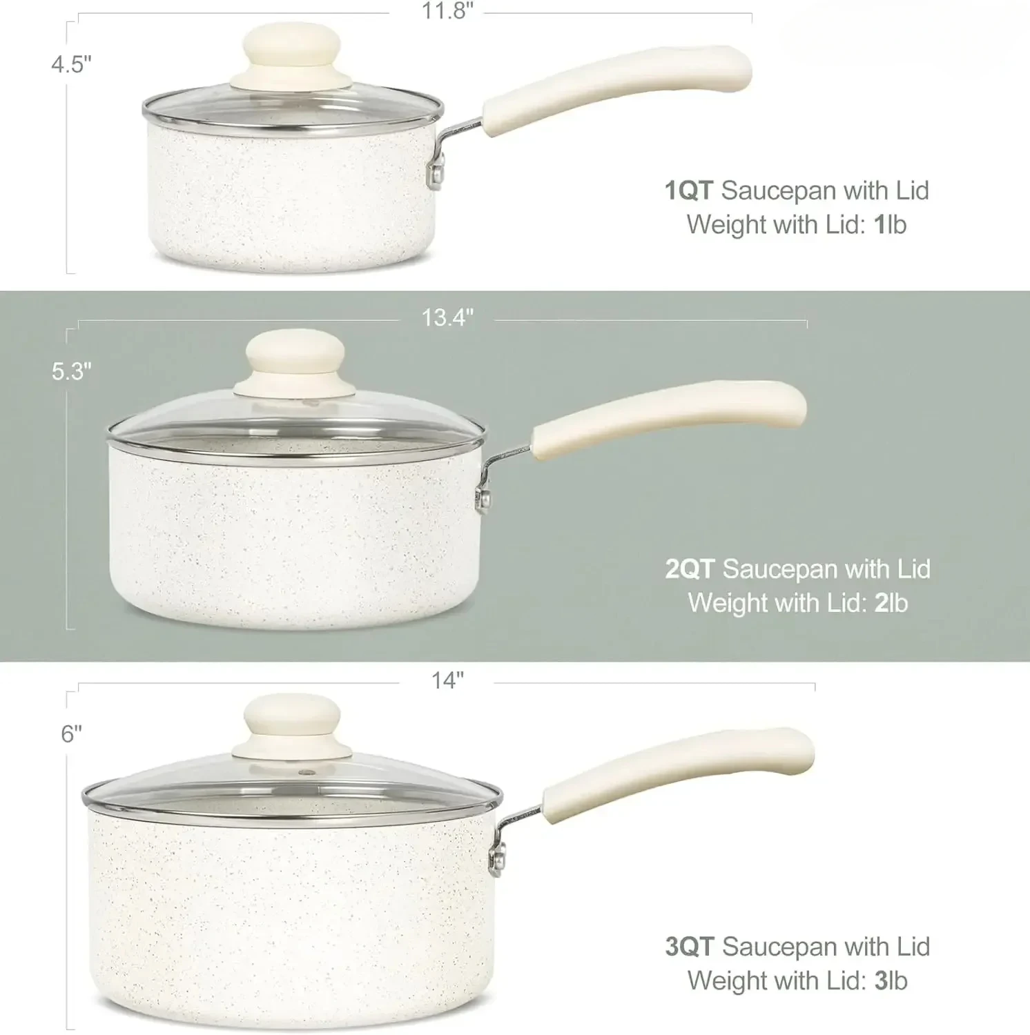 

Sauce Pan Set With Lid,Nonstick Saucepan Set,1QT&2QT&3QT Granite Saucepans,Small Pots Multipurpose Cooking Pots Set,White Granit