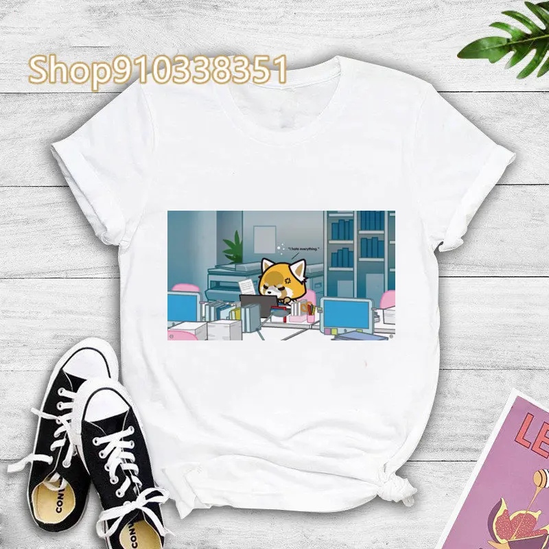 Summer Harajuku T-shirt Cartoon Aggretsuko Women\'s Fashion Retsuko And Isabelle Short Sleeved Couple Kawaii Printed T-shirt Tops