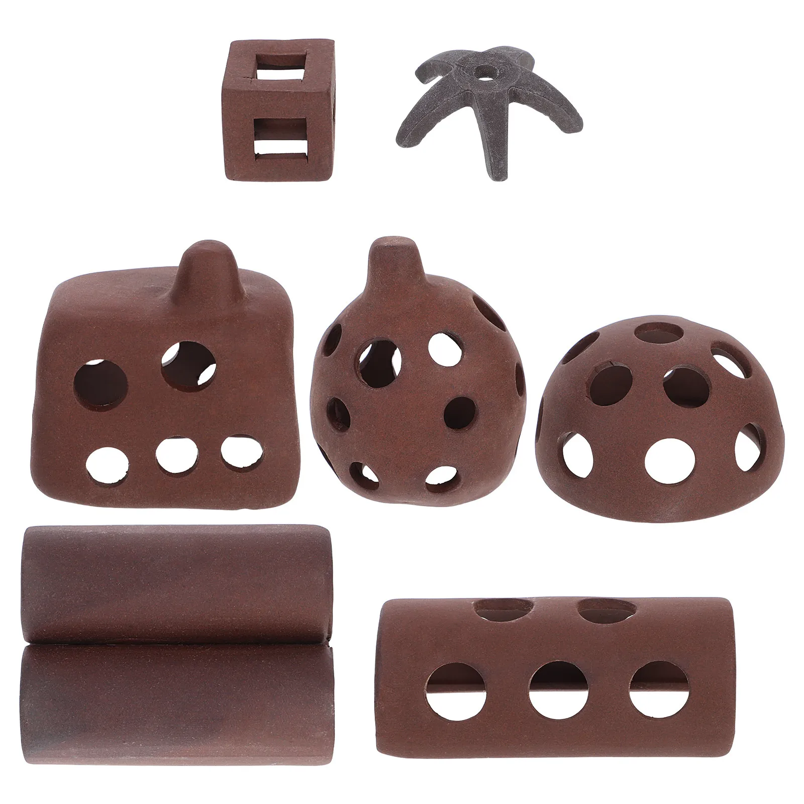 

7Pcs Aquarium Fish Tank Hideout Purple Clay Ceramic Breeding Shrimp Shelter Fish Decoration Ornament Caves Aquarium Hideout