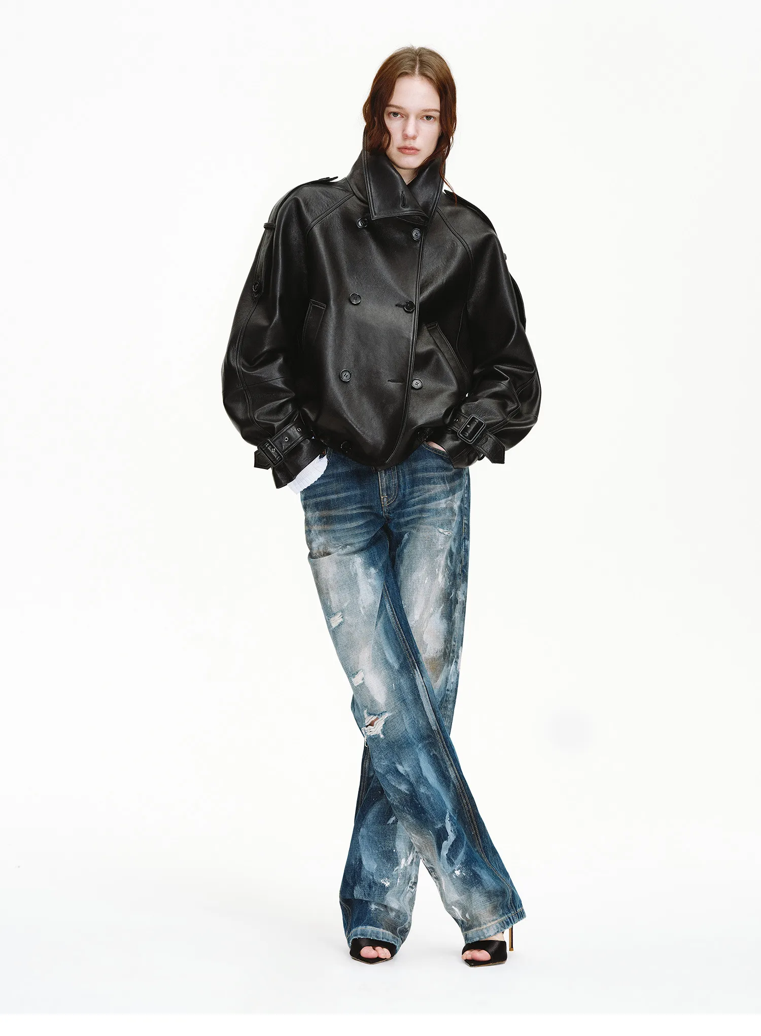 Lautaro Spring Autumn Cool Handsome Oversized Black Pu Leather Jackets for Women Double Breasted Luxury Designer Clothes Fashion