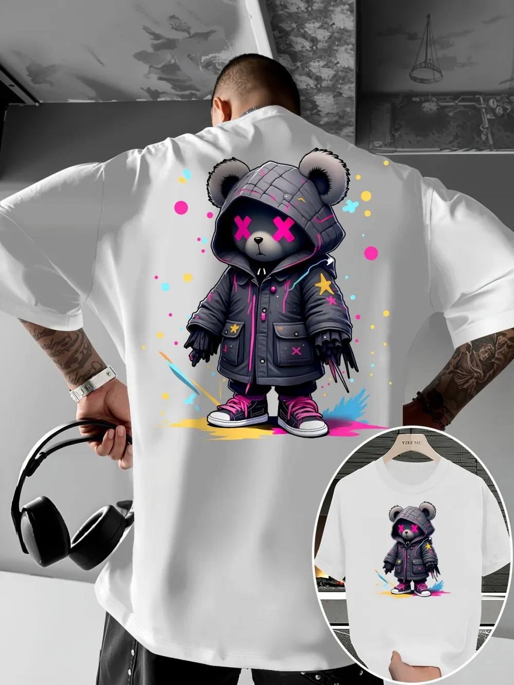 حار بيع الرجال الصيف أزياء جديدة تيدي بير طباعة لينة ومريحة جولة الرقبة تي شيرت في الهواء الطلق نمط الشارع أعلى