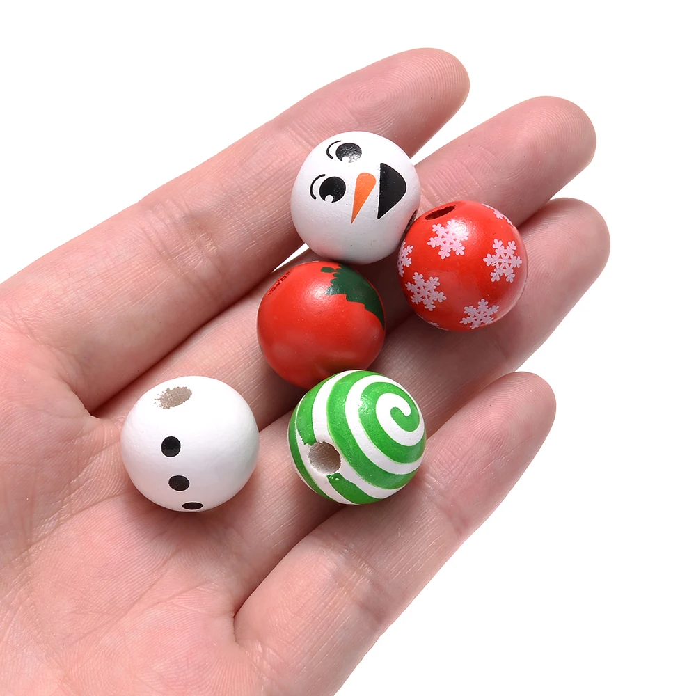 10/20 Stück 19mm Gemischte Weihnachts-Holzperlen mit Niedlichen Schneemann-, Schneeflocken- und Baum-Motiven, Lose Abstandsperlen für Feiertags-DIY-Bastelarbeiten – Detail 2