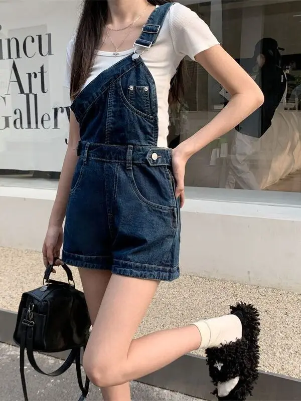 슬림 데님 오버롤 여성 여름 얇은 대형 사이즈 비대칭 원피스 트렌디 어깨 스트랩 바지