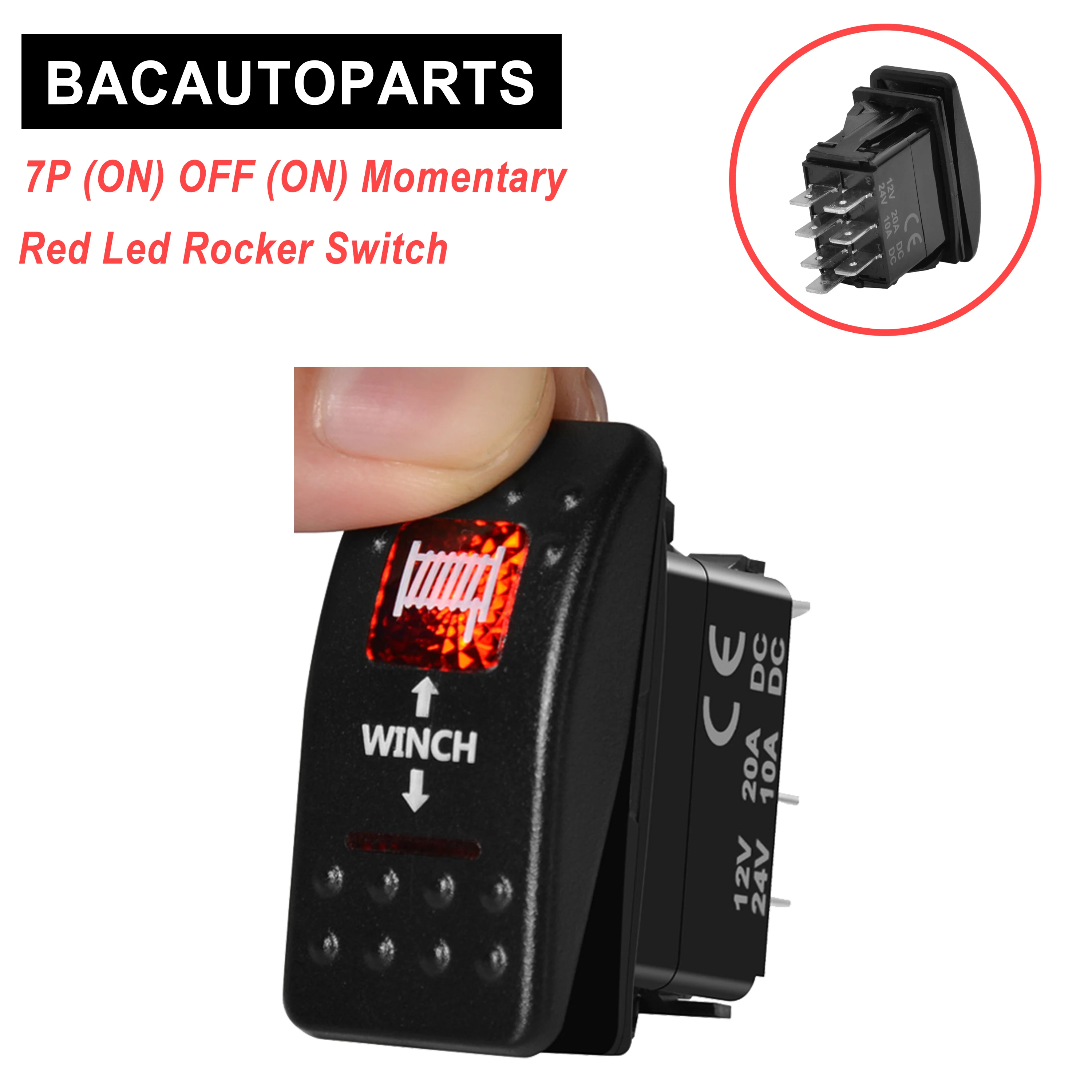 

Momentary 7P (ON)OFF(ON) 12v/24v Red Led Winch In Out Rocker Switch For Car Marine Boat IP66 NARVA Carling ARB Style Auto Parts