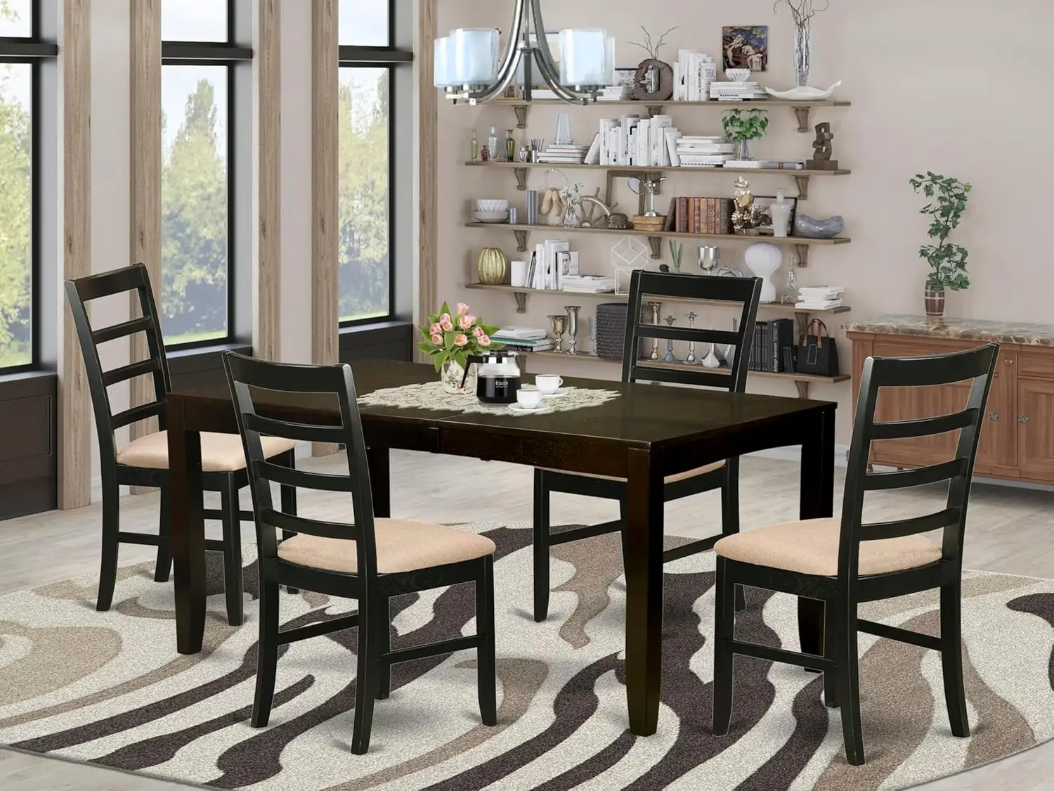 East West Furniture Lypf5-Cap-C Lynfield 5 Piece Kitchen Set For 4 Includes A Rectangle Dining Room Table With Butterfly Leaf