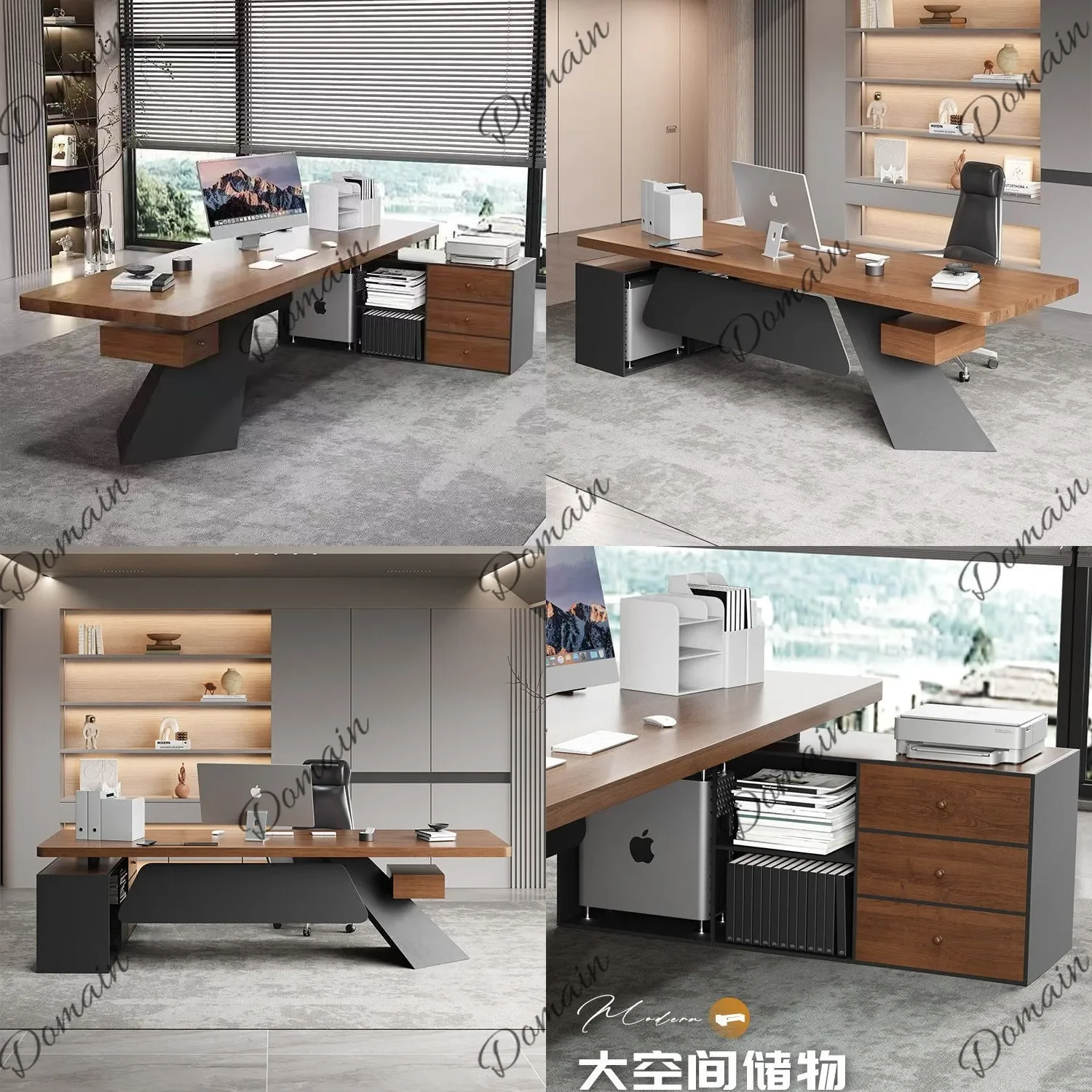 sBc Simple Modern Solid Wood Desk with Side Cabinet Executive Office Table Industrial Computer Desk