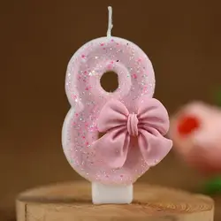 1PC 3D Design Number Birthday Candles Creative Eco-friendly Bow Knot Extended Big Number Candle Pink Cake Topper Decoration