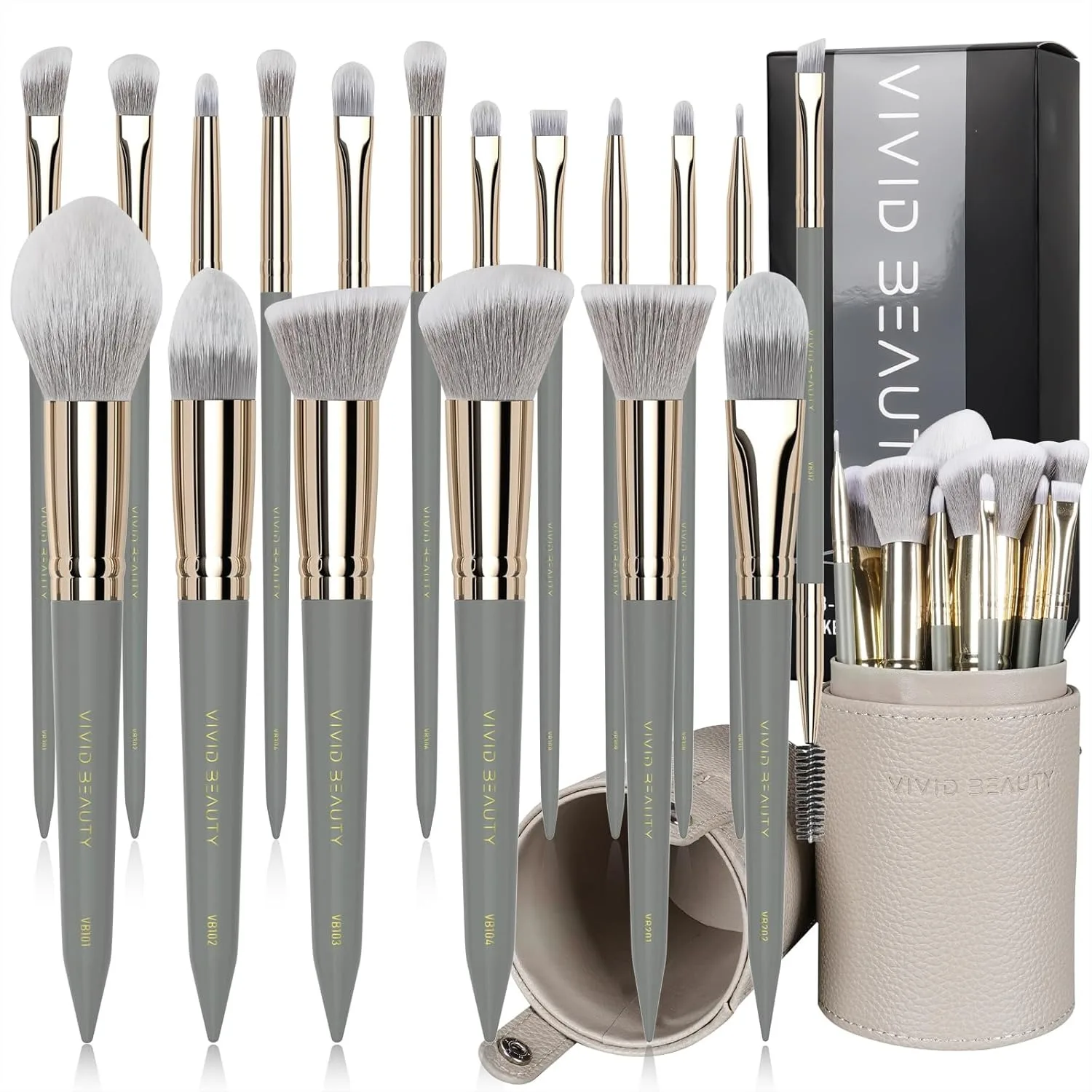 

18 Pcs Makeup Brush Set for Face and Eye with Travel Case, Natural Wood Handles, Ultra Soft Synthetic Bristles, Professional &
