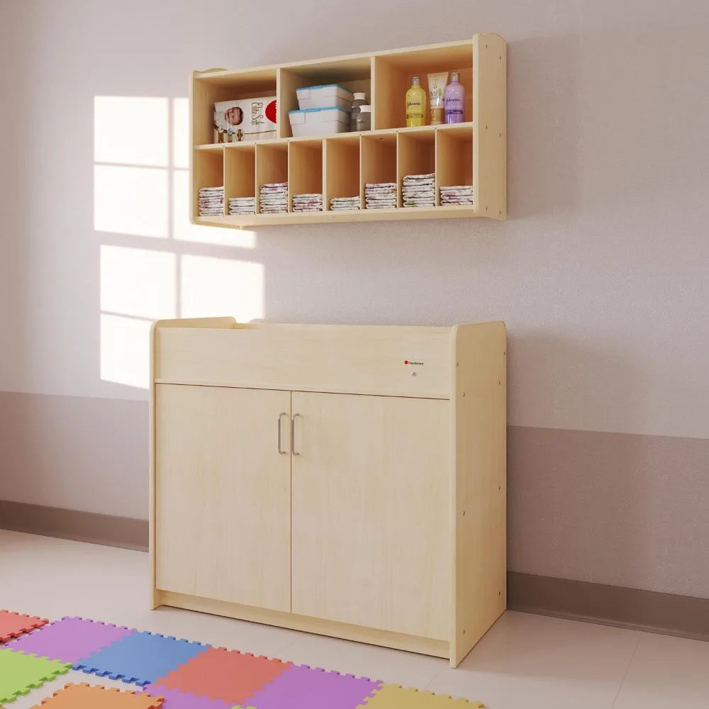 Wall-Mounted Diaper Organizer for Daycares, 3 Large & 8 Small Storage Compartments, Wood Construction, Maximum Durability