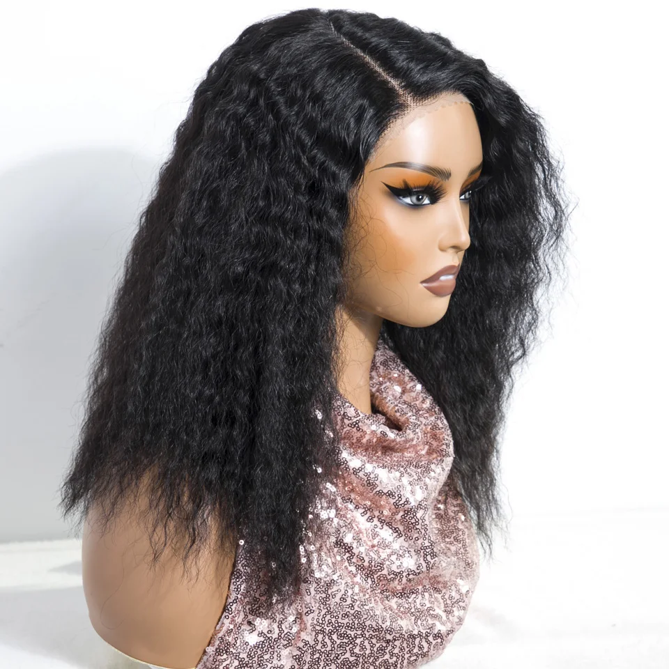 Lekker Water Wave Side Part Lace Topline Human Hair Wigs For Women Brazilian Remy Hair Ready to Wear Long Deep Curly Bob Wigs