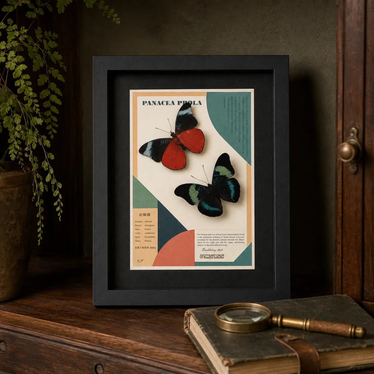 Framed Real Panacea Prola Butterfly, Double Sided Wing Display,Museum Wall Art,Nature Decor Unique Gift for Butterfly Lovers