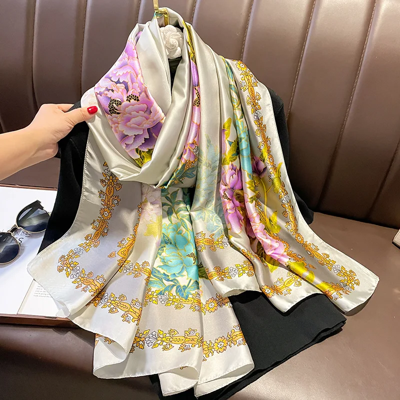 

Luxury Brand Summer Silk Scarf Women Fashion Quality Soft Scarves Female Shawls Foulard Bandana Beach Cover-ups Wraps 2023