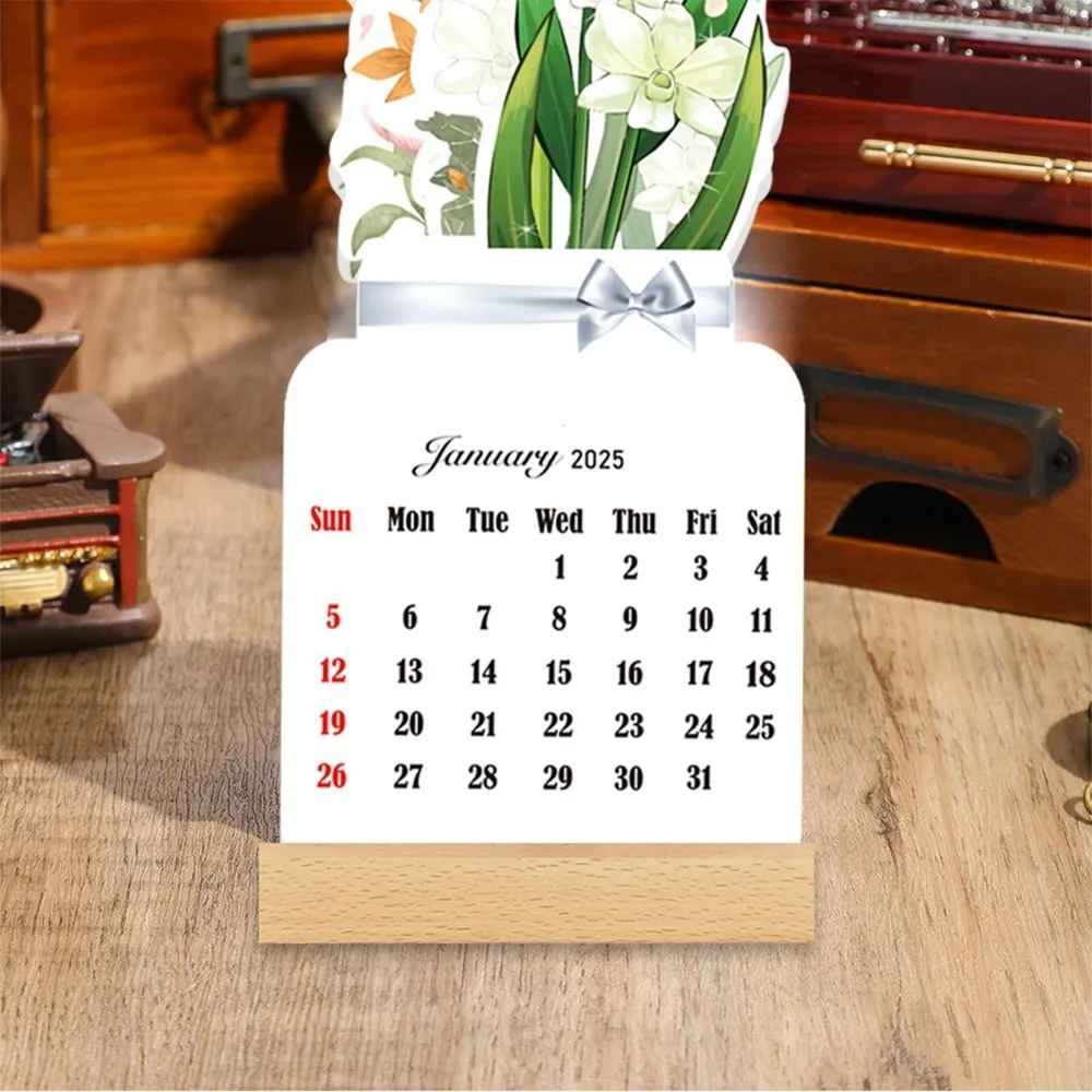 Tischkalender mit blühenden Blumen 2025, monatlicher Tischkalender mit abnehmbarem Sockel für die Schreibtischdekoration zu Hause, in der Schule, im Büro