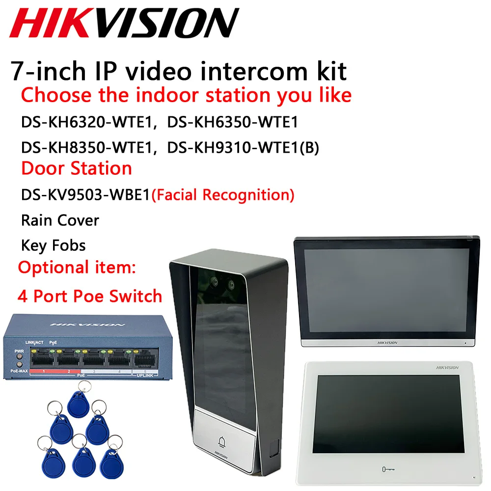 

Комплект IP-видеодомофона Hikvision DS-KH9310-WTE1(B) DS-KH6320-WTE1 DS-KH6350-WTE1 DS-KV9503-WBE1 с распознаванием лиц DS-KABV9503-RS