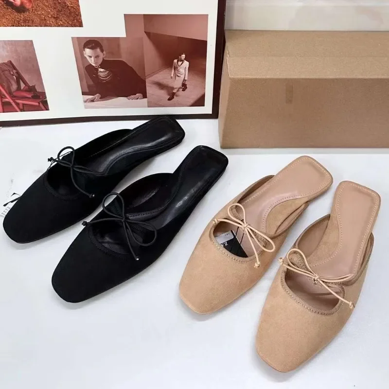 2024 Summer Women Mules Shoes Brand Designer Butterfly-knot Comfort Casual Slip on Light Large Size Shallow Ladies Flat Sandals