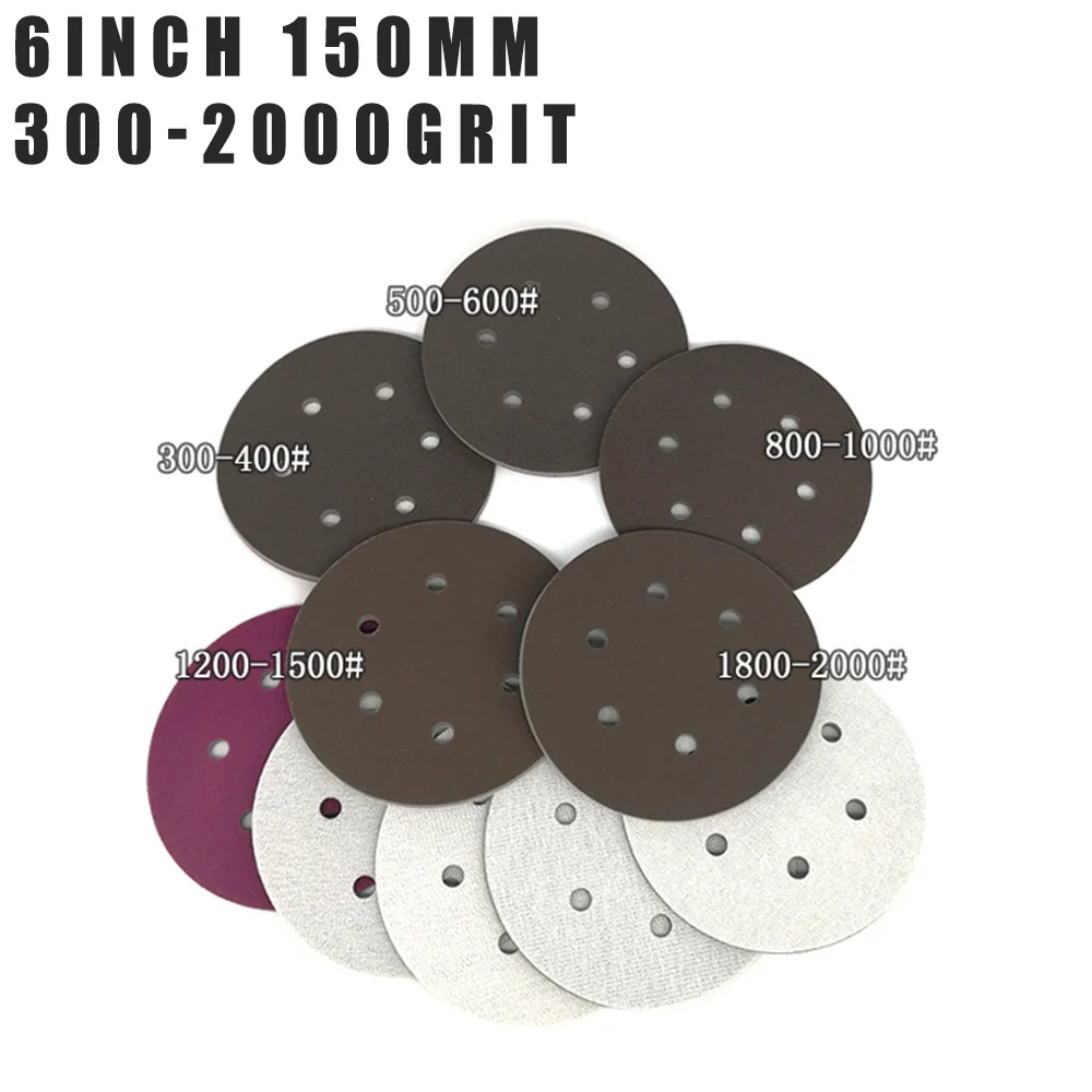 1 Pcs 6 Inch 6 Hole Sponge Disc Red Sandpaper Flocking Aluminum Alloy Mold Line Plastic Parts Sanding 150MM 300-2000 Grit