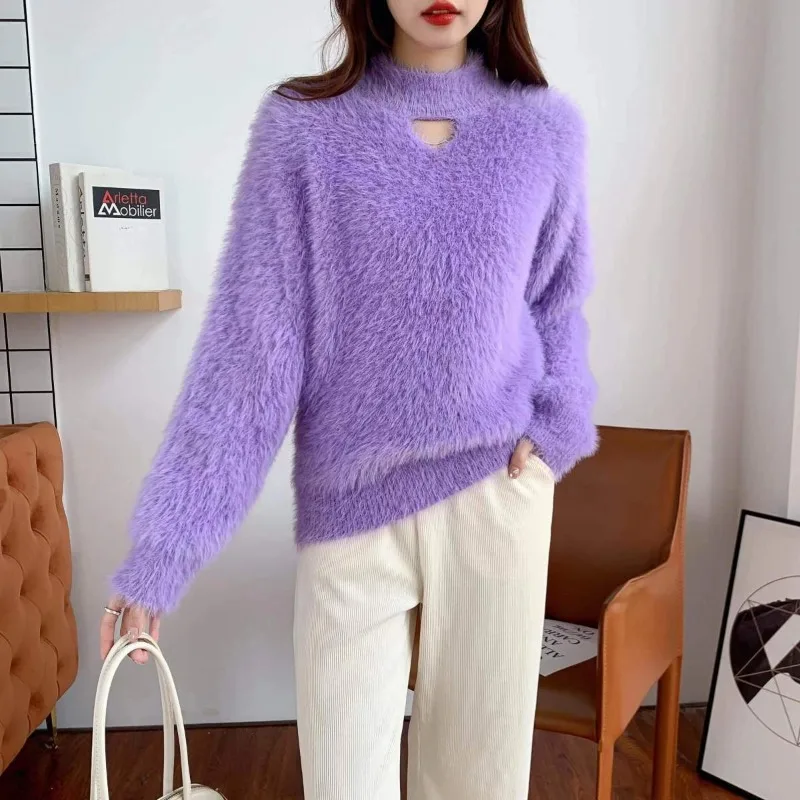 

Women's Autumn Winter Fashion Elegant Half High Neck Pullover Long Sleeves Solid Color Linen Casual Versatile Commuter Y2K Tops