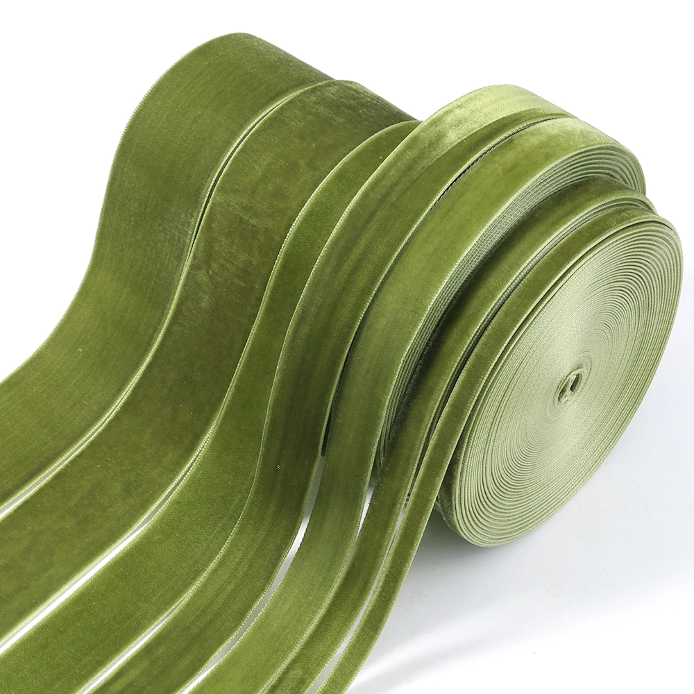 Cintas de terciopelo verde oliva de 5-10 yardas, correas flocadas de 6/10/15/20/25/32/38mm para decoración de embalaje de ramo de regalo de fiesta de Navidad DIY