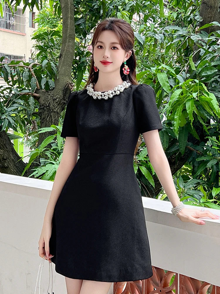 slim fit dress slacks Zapaka Women Party Dress Black Puff Sleeves Tight Cocktail Dress, Black / M main image 1