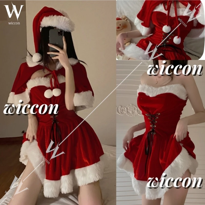 2024 Christmas Xmas Lady Santa Claus Cosplay Costume Winter Bunny Girl Cape Cloak Hat Outfits Halloween Cloak Women Custome