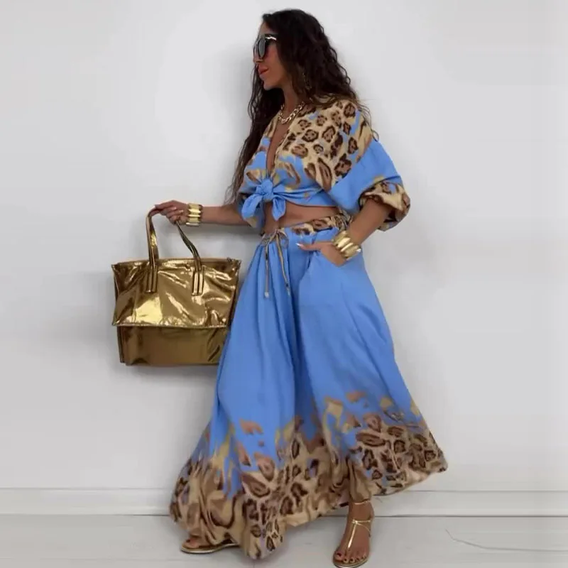 エレガントなプリント柄シャツとスカートのセットアップ レディース 春秋 2025 ファッション おしゃれで流行の服セット