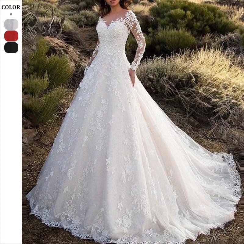 2025 ربيع جديد المرأة كم خارج الكتف العرائس ثوب زفاف فستان طويل فستان الزفاف رخيصة Vestido Noiva طول الأرض العباءات