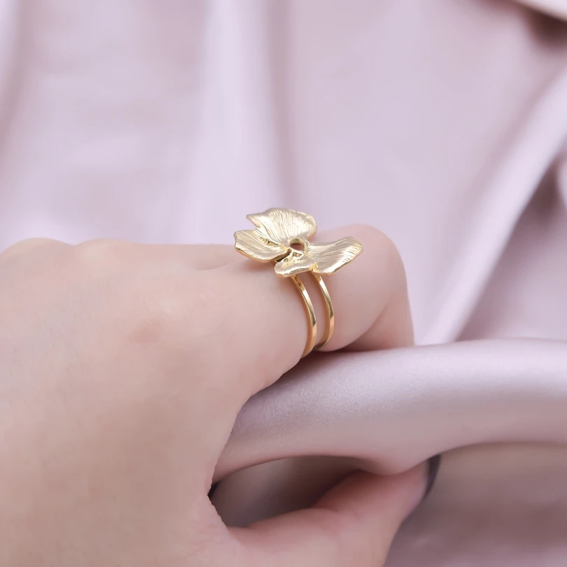 Gentle And Sweet Fashion Jewelry Cute Little Girl Stainless Steel Ring Double Deck Gold Plated  Bowknot Rings Finger Ornament