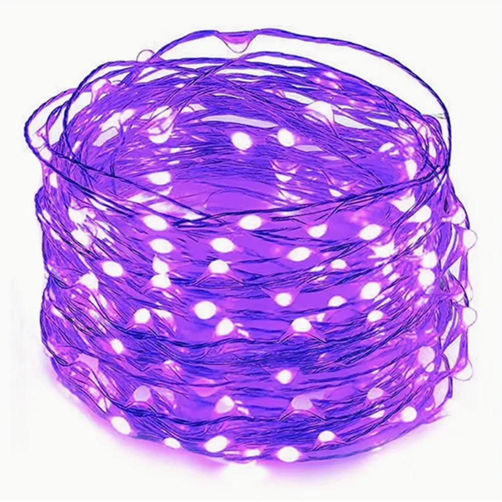10m 100LED-3m30LED Fairy Light AA Battery Powered, Purple Copper Line Light, Suitable for Bedroom, Christmas, Party Decoration