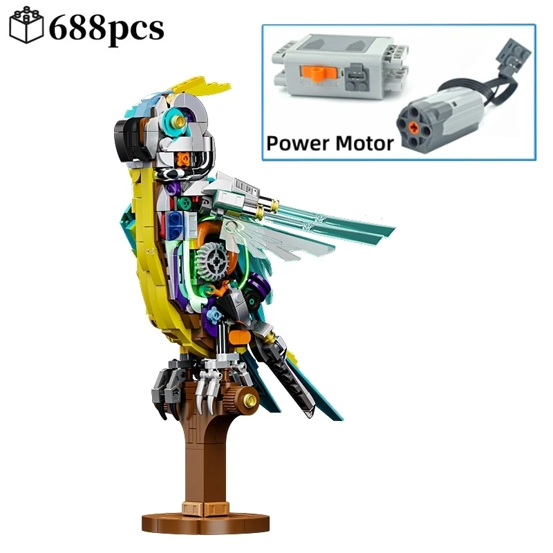 Juntas de bloques de construcción de loros mecánicos, Motor de potencia móvil, juego de ladrillos de modelo Animal, decoración de escritorio, juguetes para niños, regalos, 688 Uds.