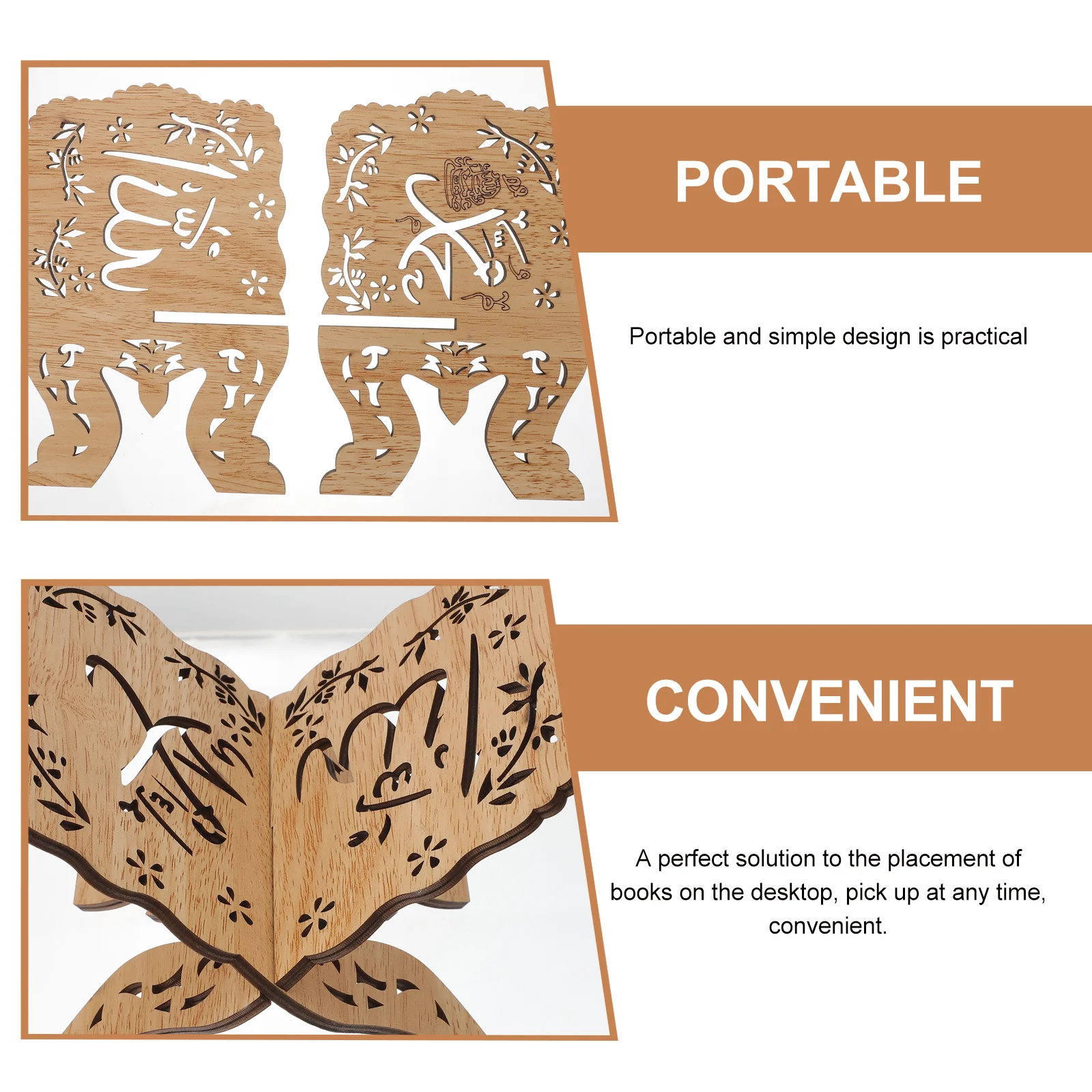 

Wood Book Stand Sturdy Hollow Flower Design For Quran Koran Kuran Storage Display Festival Party Use Portable Practical
