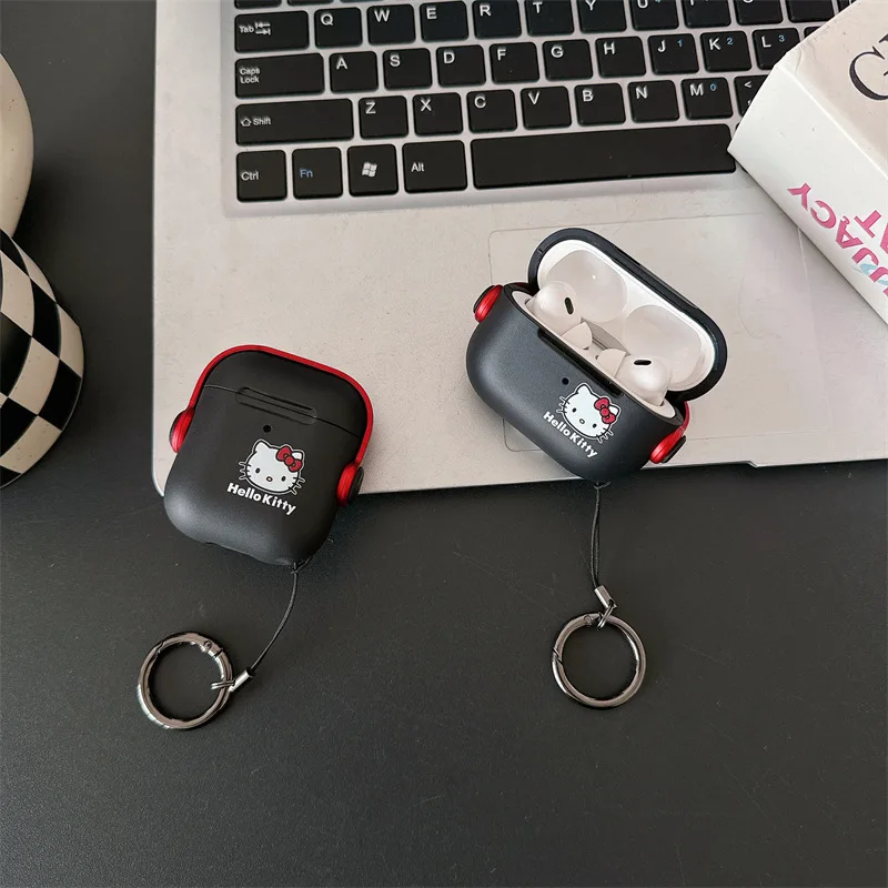 For Airpods Pro 2 Case,Hello Kitty Black Stand Case For Airpods Pro,Protective Earphone Silicone Cover For Airpods 1/2/3 Case