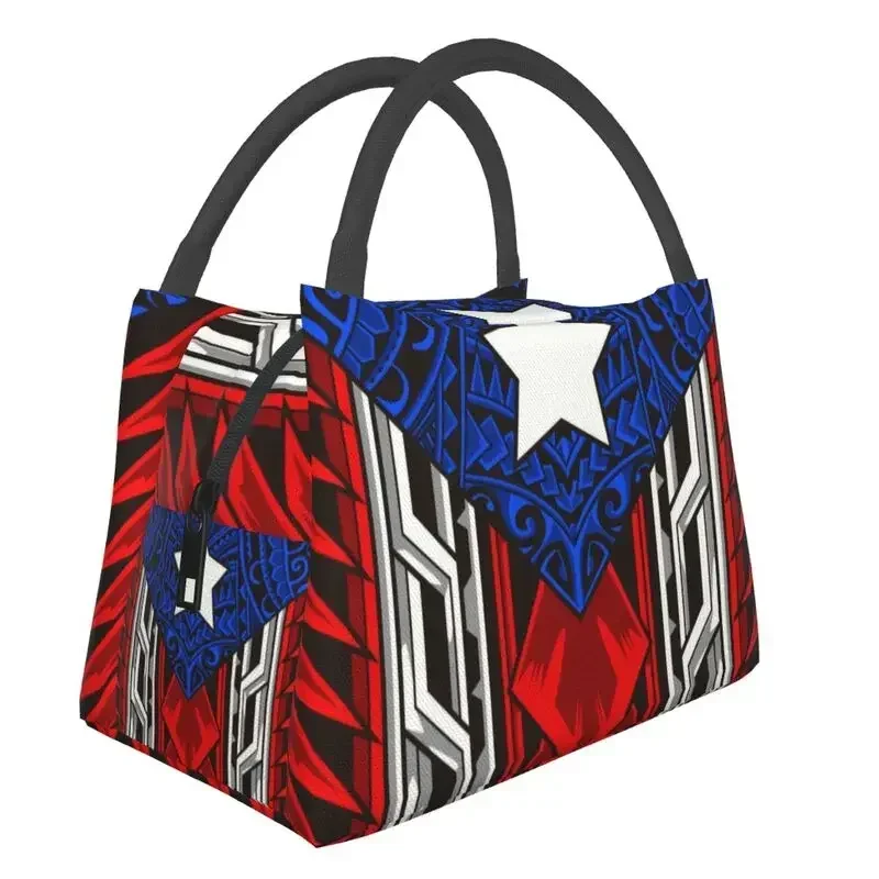 Puerto Rican Tribal Flag Insulated Lunch Tote Bag for Women Modern Boricua Resuable Thermal Cooler Food Lunch Box