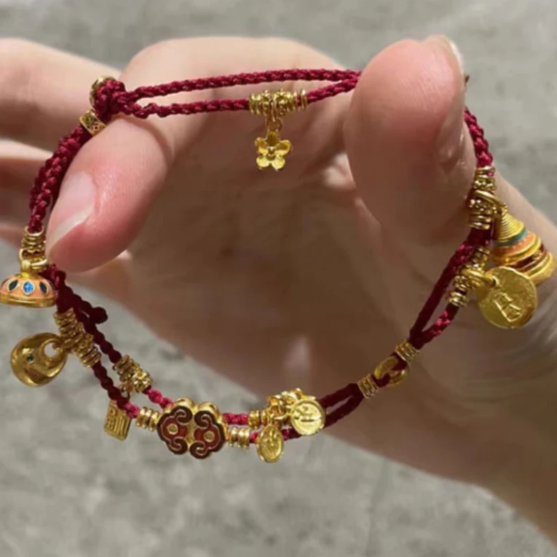 الكلاسيكية متعددة العناصر الغيوم الميمونة كوي لف حبل أحمر سوار خمر جديد في النمط الصيني أساور مأدبة مجوهرات