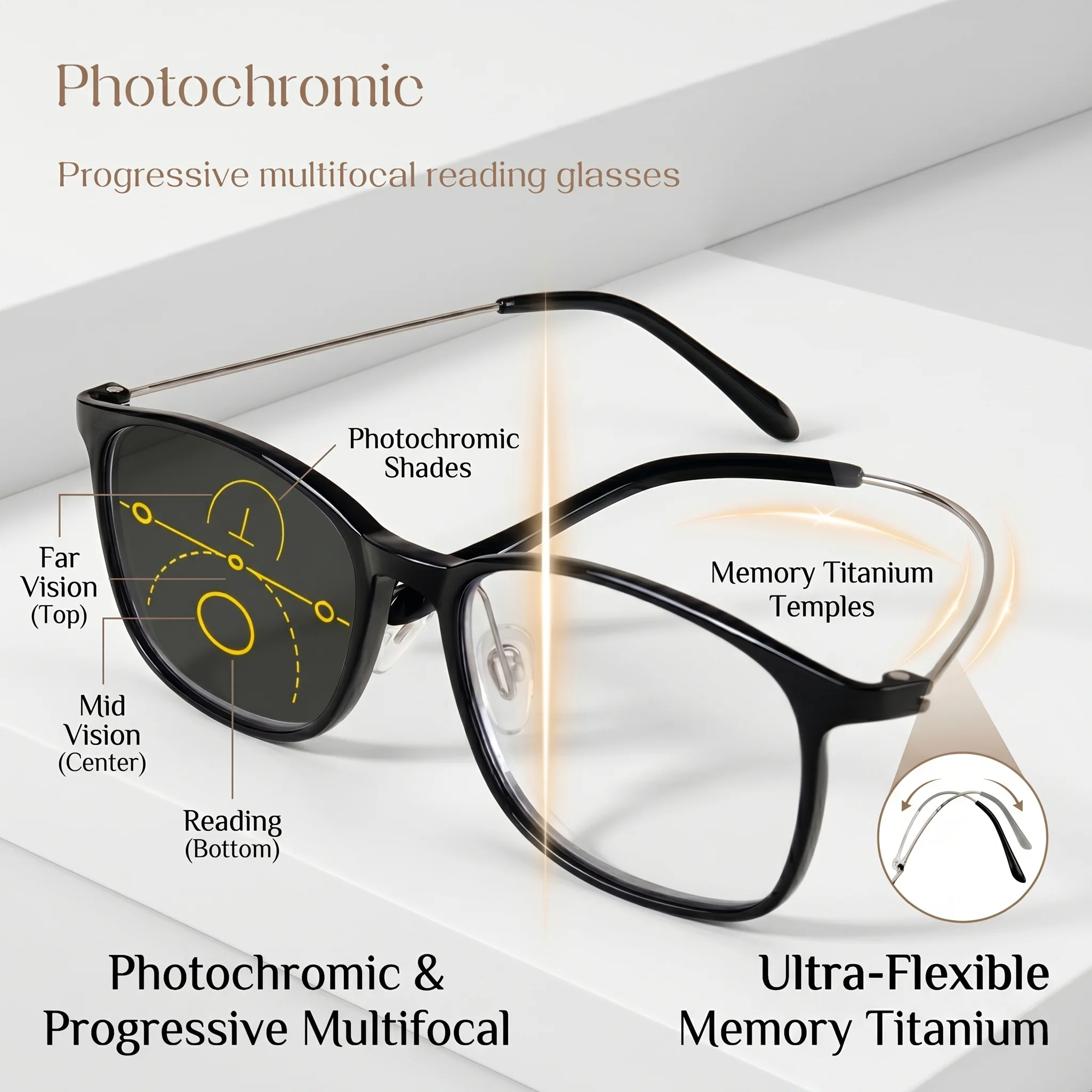 Men Women Photochromic Progressive Multifocal Reading Glasses Flexible Temples Clear Lens Comfortable To Wear Gift Elders 059