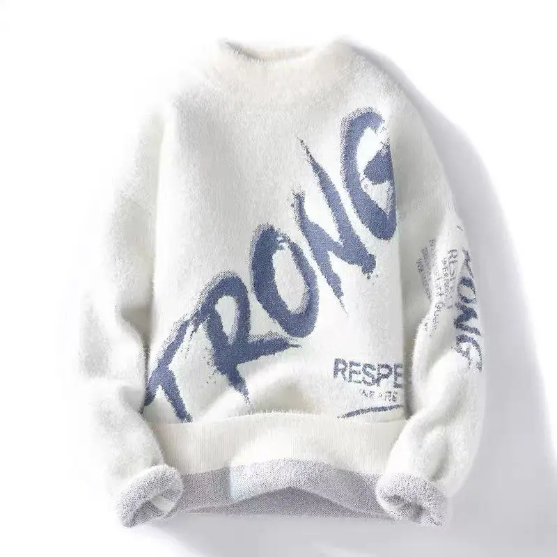 

Men's Faionable Winter Knitted Sweater Versatile Casual Thi Mink Velvet Embroidery Long Sve round Ne Warm Ci Sle