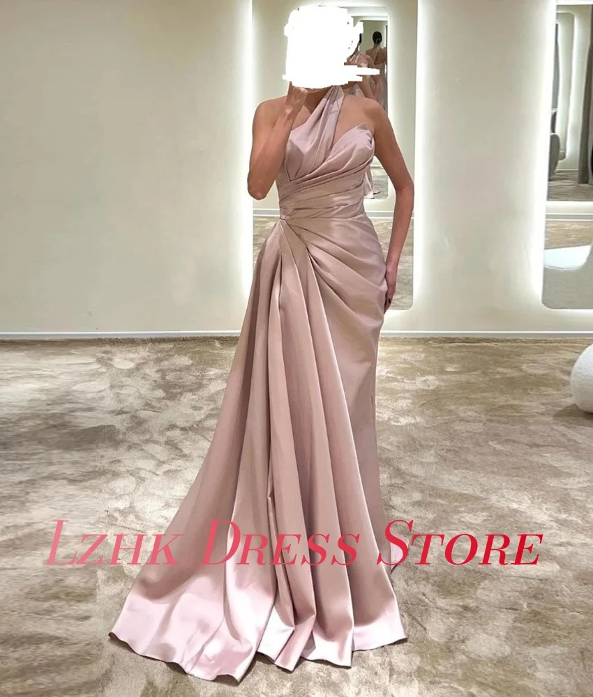 Abito da sera monospalla a trapezio in raso di alta qualità personalizzato Abiti da celebrità delicati senza maniche lunghi fino al pavimento Taglia personalizzata