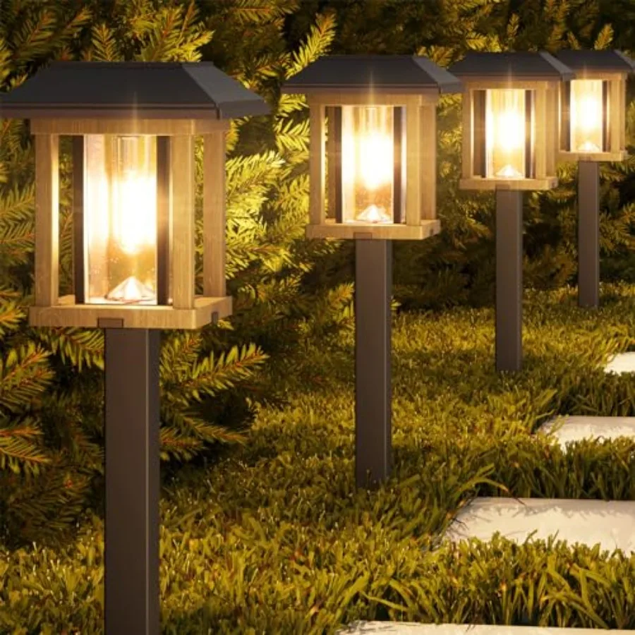 

Vintage Solar Pathway Lights Outdoor 4 Pack Warm White Seeded Glass Garden Lights, Waterproof Solar Landscape Lighting for Walk