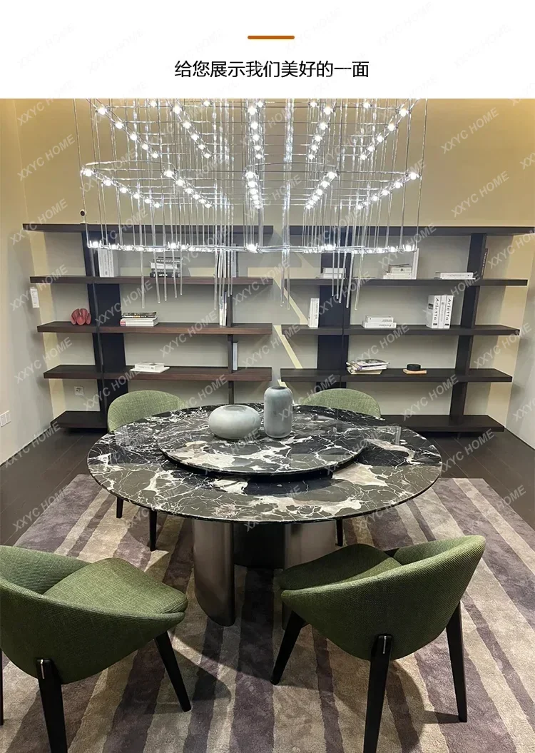Y1 Natural marble dining table, black rose imported luxury stone round table, high-end household round dining table and chairs