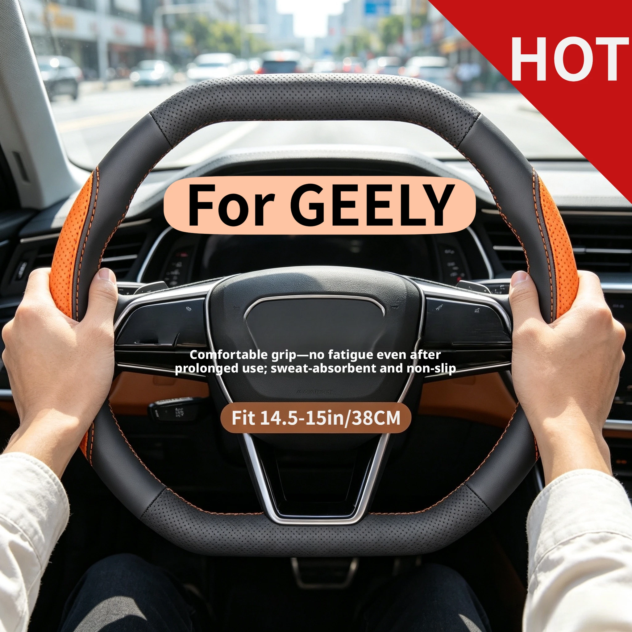 Nappa leather stitched double D steering wheel cover suitable for Geely Monjaro Starray Tugella Azkarra Car Styling