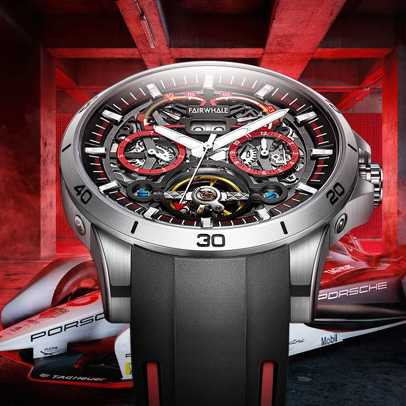 Mark Fairwhale Brand Fashion Design Mechanical Men's Watch Rubber Strap Waterproof Automatic Tourbillon Watches Men Reloj Hombre