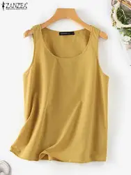 ZANZEA Summer Beach Tanks Tops Vintage Camis Women Fashion Sleeveless Blouse Solid Loose Shirt Casual Holiday Cotton Tees Mujer