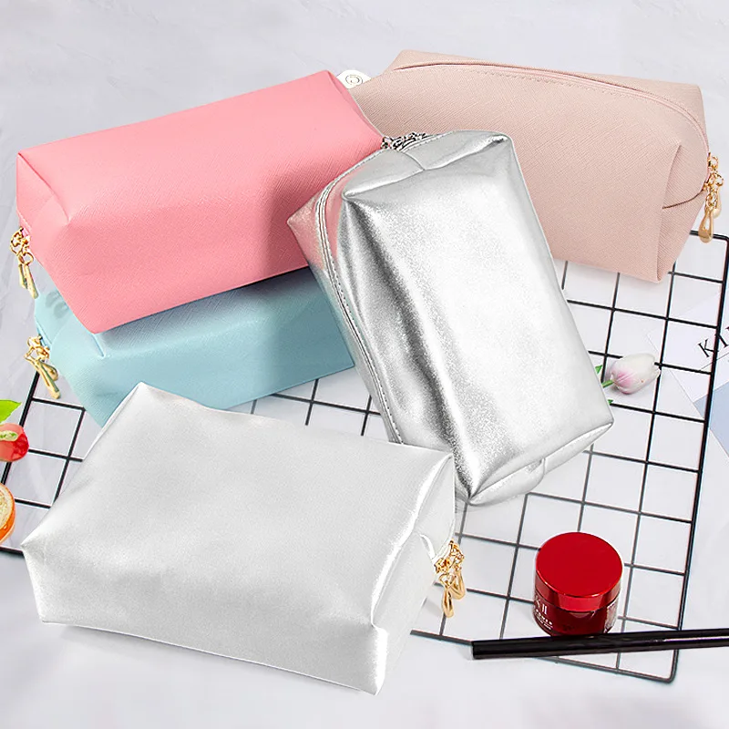 PU Leather Makeup Bag Woman Hand-held Portable Square Waterproof  Toiletry Bag Large Capacity Travel Make Up Bags Bolsa Feminina