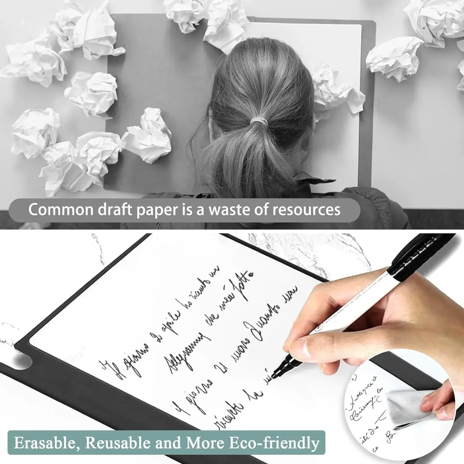 A5 Portable Magic Reusable Whiteboard Notebook Weekly Planner Stylish Office Notebooks Memo Whiteboard with Pen Erasing Clot