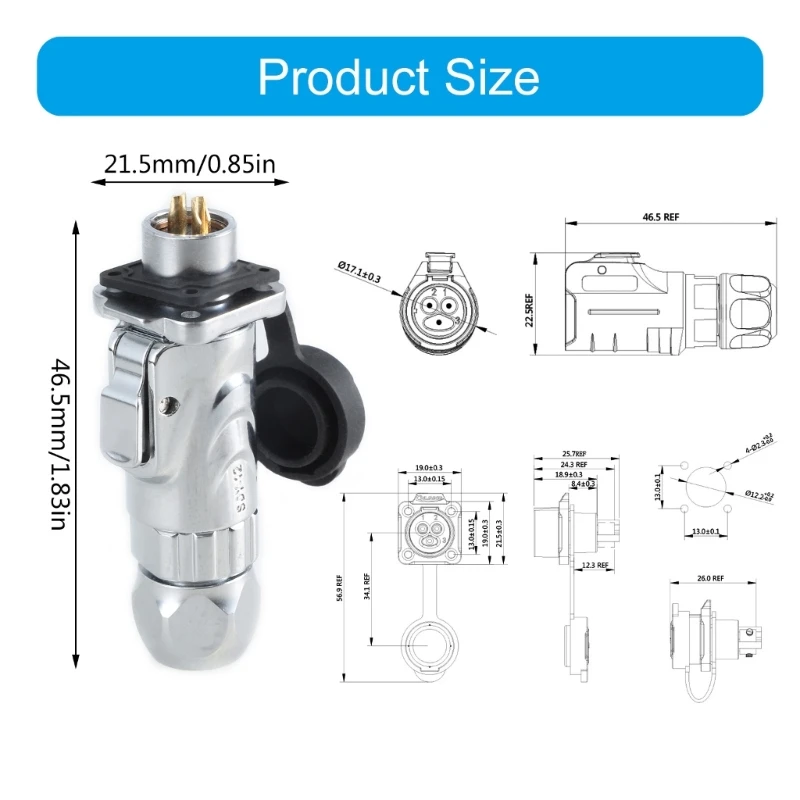 LP12 موصل طيران سريع القفل مع منفذ LP13 موصلات طاقة كهربائية معدنية كاملة ومقاومة للماء 1 قطعة
