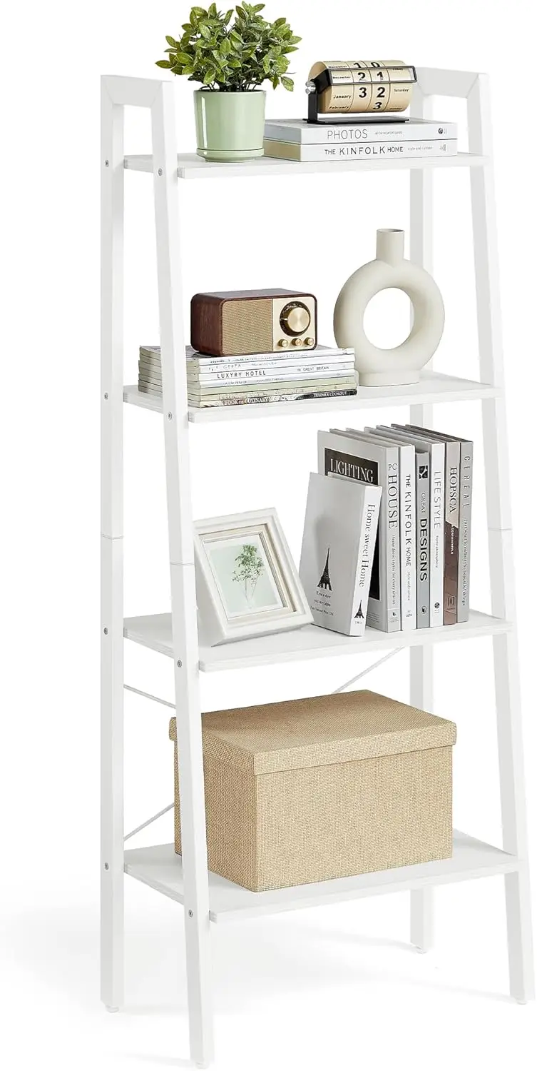 4-Tier Bookshelf, Storage Rack, Bookcase with Steel Frame, for Living Room, Industrial Style, Maple White and Pearl White