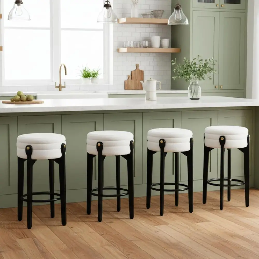 

Набор из 4-х мягких деревянных барных стульев, высота 26 дюймов, белый шенилл, для кухонного острова/столовой/паба